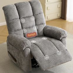 Oversized Swivel Rocker Recliner with Massage and Heat, Overstuffed Rocking Chair with High Back, Manual Rocker Recliner for Adults & Big Man, Comfy S