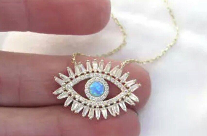 AAA Baguette Cubic Zirconia Turquoise Stone Fashion Eye Necklace