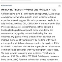 Licensed Home Improvement Contractor 35yr Master Interior Painter