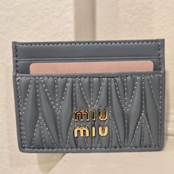 Brand New Miu Miu Matelassé Nappa Powder Blue Leather Wallet