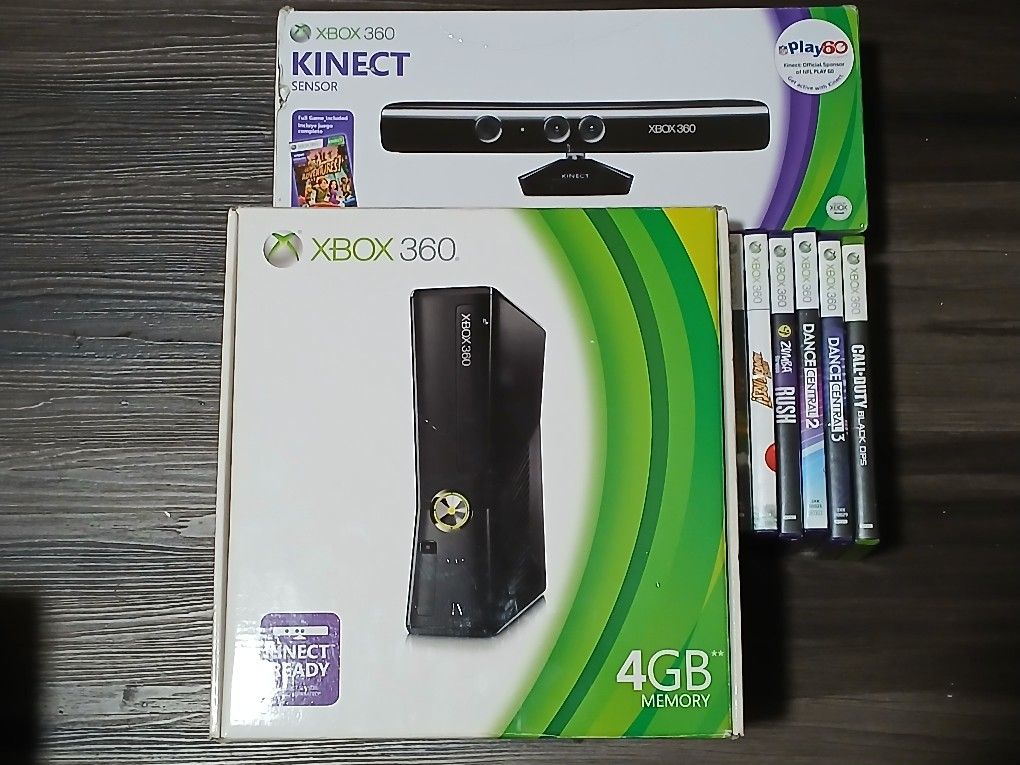 Xbox 360 Slim Console With Controller, Box And 6 Games. Works