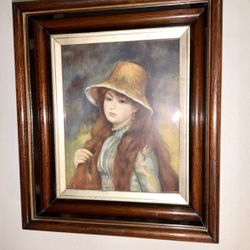 "Girl With a Straw Hat" by Renoir 1937 Lithographic Print Stunning 3D Frame !