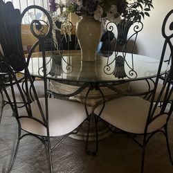✨ Stunning Tuscan Wrought Iron & Ornate Pedestal Base Dining Set – Statement Piece ✨