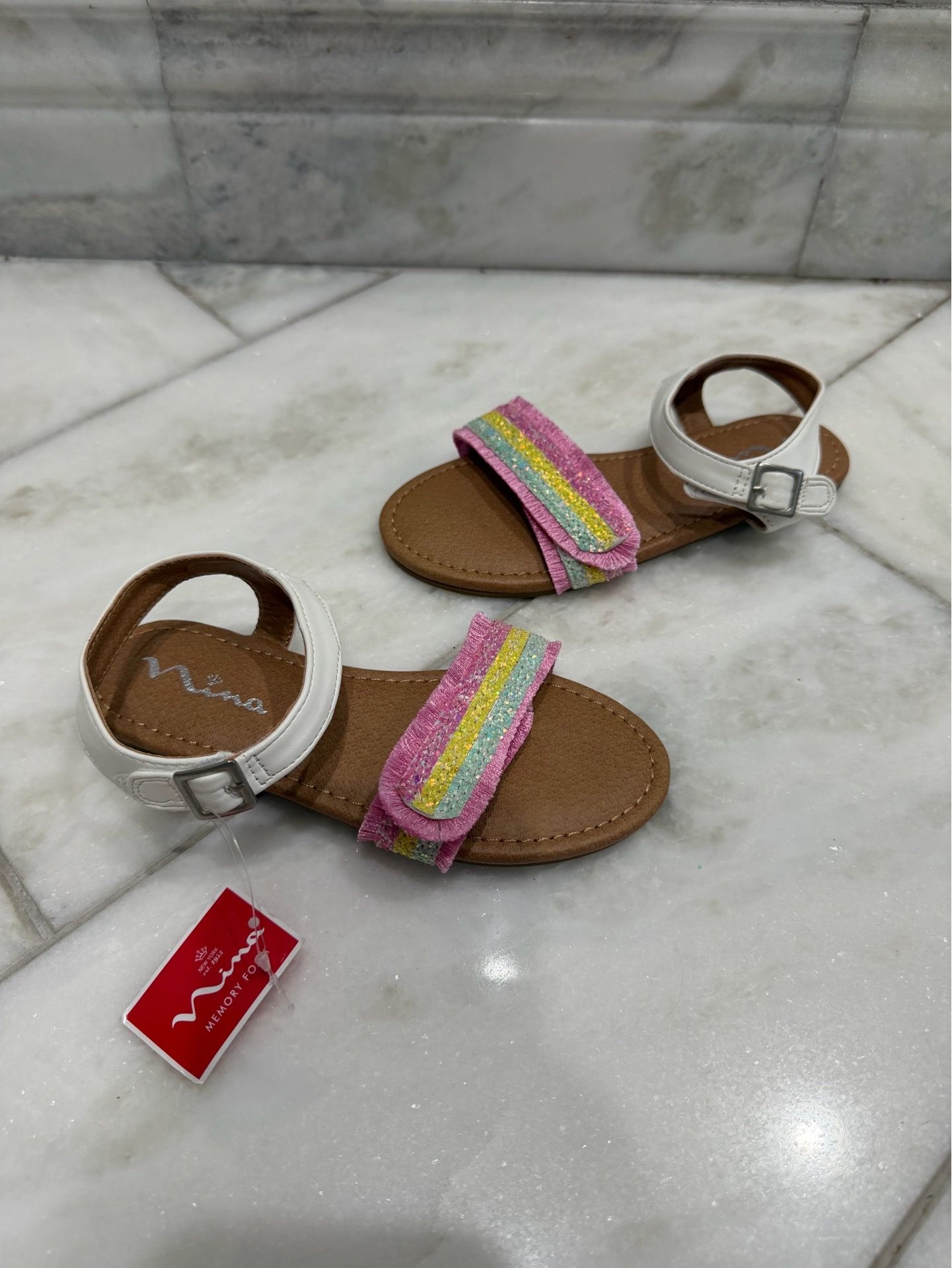 NWT Size 12 Toddler Girl Nina Rainbow Sparkle Fringe Sandals