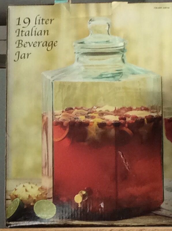 19 Liter beverage glass dispenser jar with lid and brass spigot.