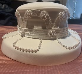 Elegant white beaded bridal or church hat