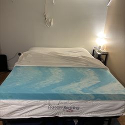Full mattress, memory foam topper, and frame