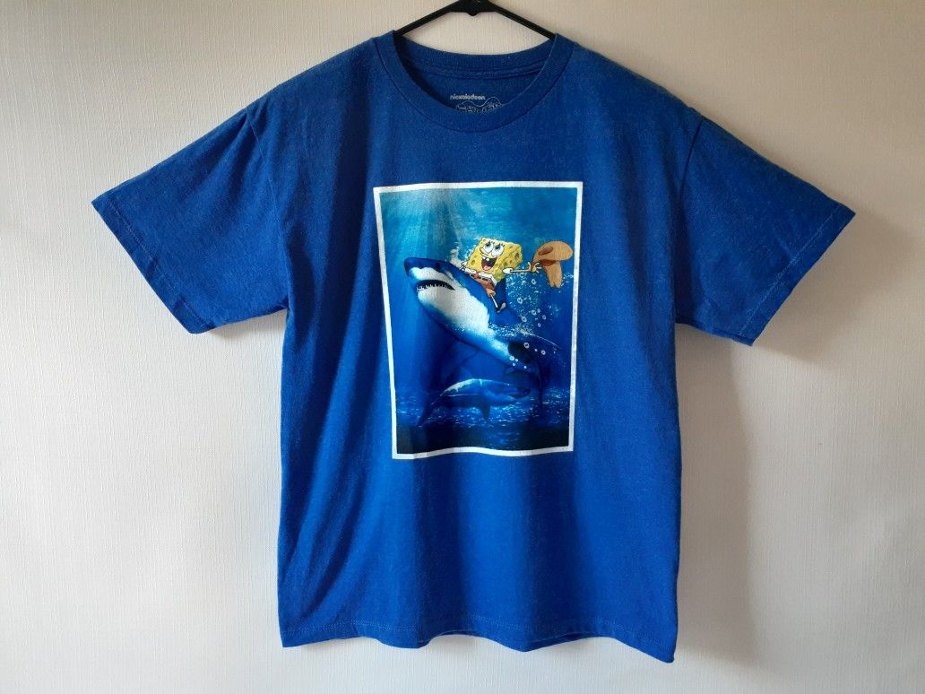 SpongeBob SquarePants shark cowboy boys blue short sleeve t-shirt size L (10-12)
