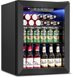 Feelfunn 68 Can Beverage Refrigerator, 1.7CuFt Mini Fridge, Glass Door | Black,
