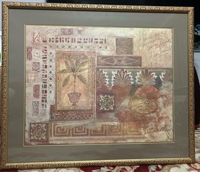 Framed Wall Art with Tropical Plant Design
