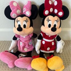 Minnie Mouse Plush lot – Pink and Red – Medium 18'' brand new with tags sister set bundle