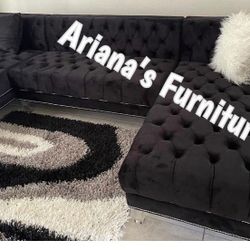 New Black Velvet Sectional Double Chaise 