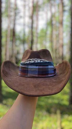 ✨ Handcrafted Vegan Suede Cowboy Hat – Chocolate & Flannel Lace ✨ NEW!!!