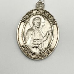 Sterling silver Saint Camillus medal pendant / amulet , 1.25" x .6" #catholic #religiousjewelry #silver #925 #Unisex