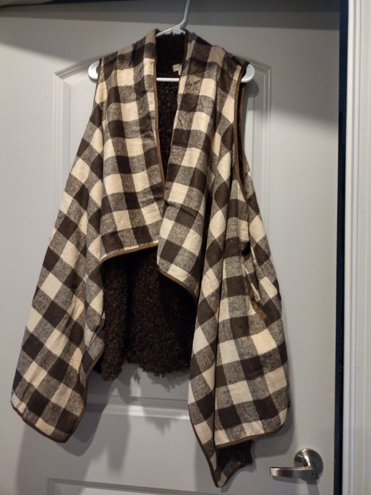 Brown Plaid Fur Vest 