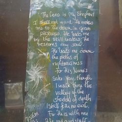 FOLK art HAND MADE PSALM 23 1-6 ON 1X3 X6 GA PINE CANVAS