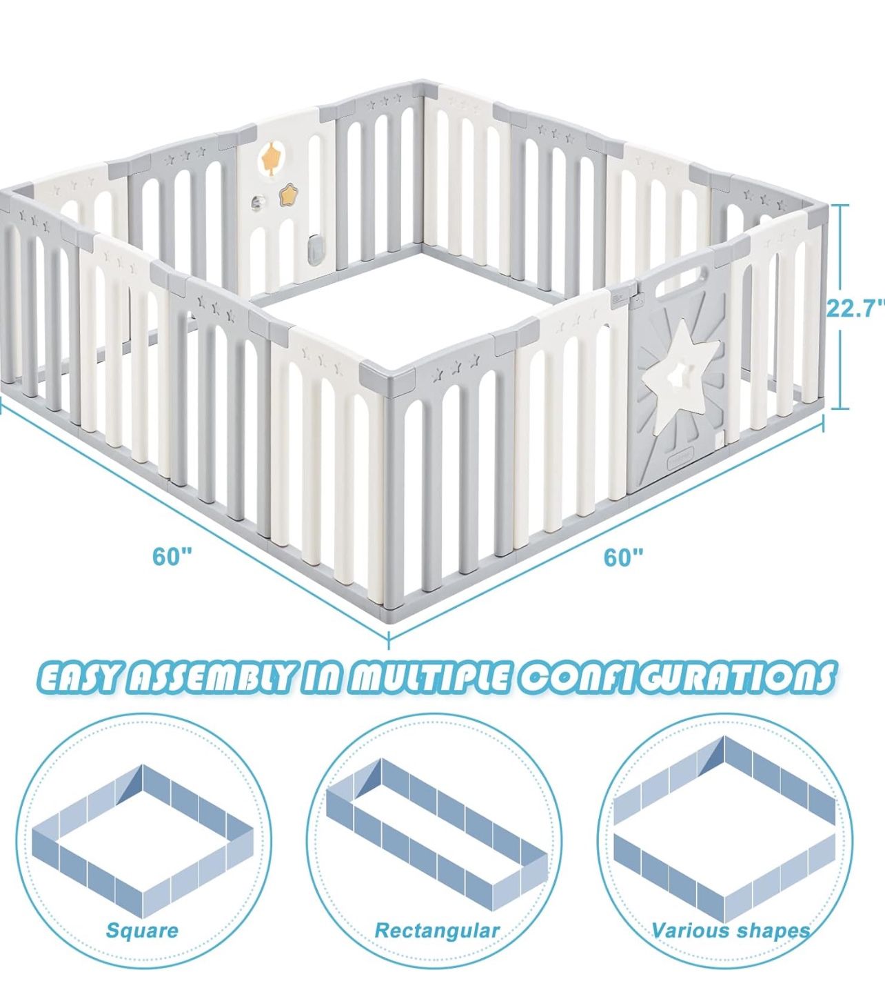 Baby Playpen, 60x60 Safety Baby Gate Playpen for Babies and Toddlers Sturdy Baby Fence Play NEW