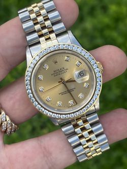 Rolex Datejust 36MM Two Tone Yellow Gold 16233 Factory Diamond Dial & Bezel