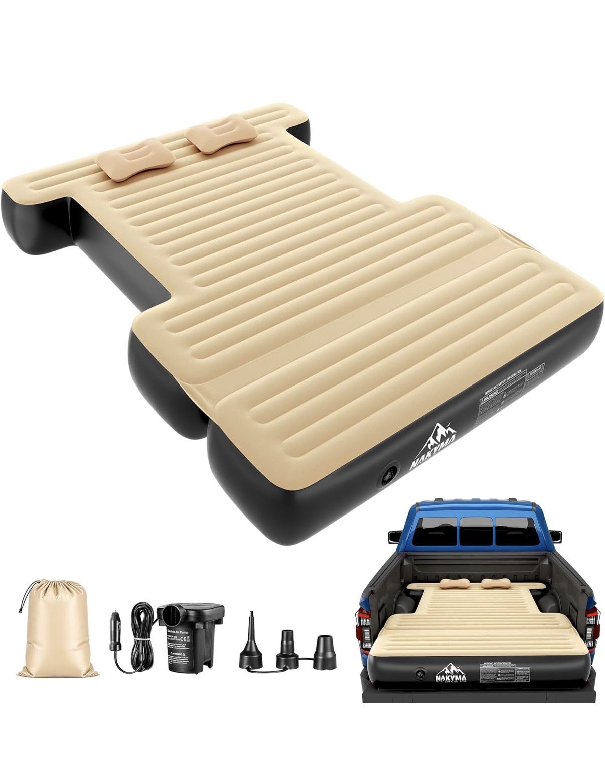Truck Bed Air Mattress with Extension for 5.5-5.8ft Full Size Short Truck Beds Tent, 86.6"x63"x9.8" Inflatable Camping Air Mattress Pickup Bed with 12