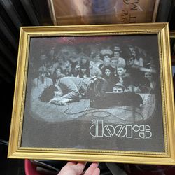 The Doors vintage T-shirt, framed in an antique gold coordinate frame under glass. Ready to hang.