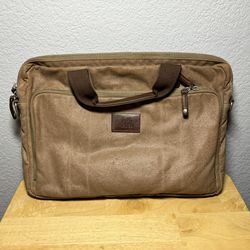 Johnston and Murphy Messenger Briefcase Bag - Brown Coated Canvas ~ Removable Shoulder Strap ~ Vintage Look in Excellent Condition 