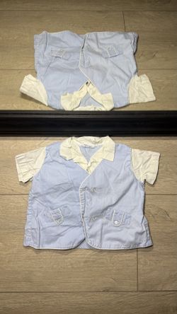 Vintage 1980s Kids / Toddlers White & Baby Blue Shirt Vest
