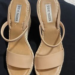 STEVE MADDEN Womens Beige Slingback 1/2" Platform Mckenzie Espadrille Shoes Size 9