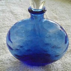 Textured Blue Perfume Bottle With Clear Glass Stopper Great For Mother's Day