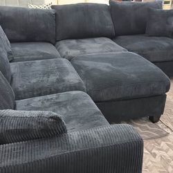 New Corduroy Sectional.  Black, Green, Beige, Grey.  99” X 99”.  Free Delivery!