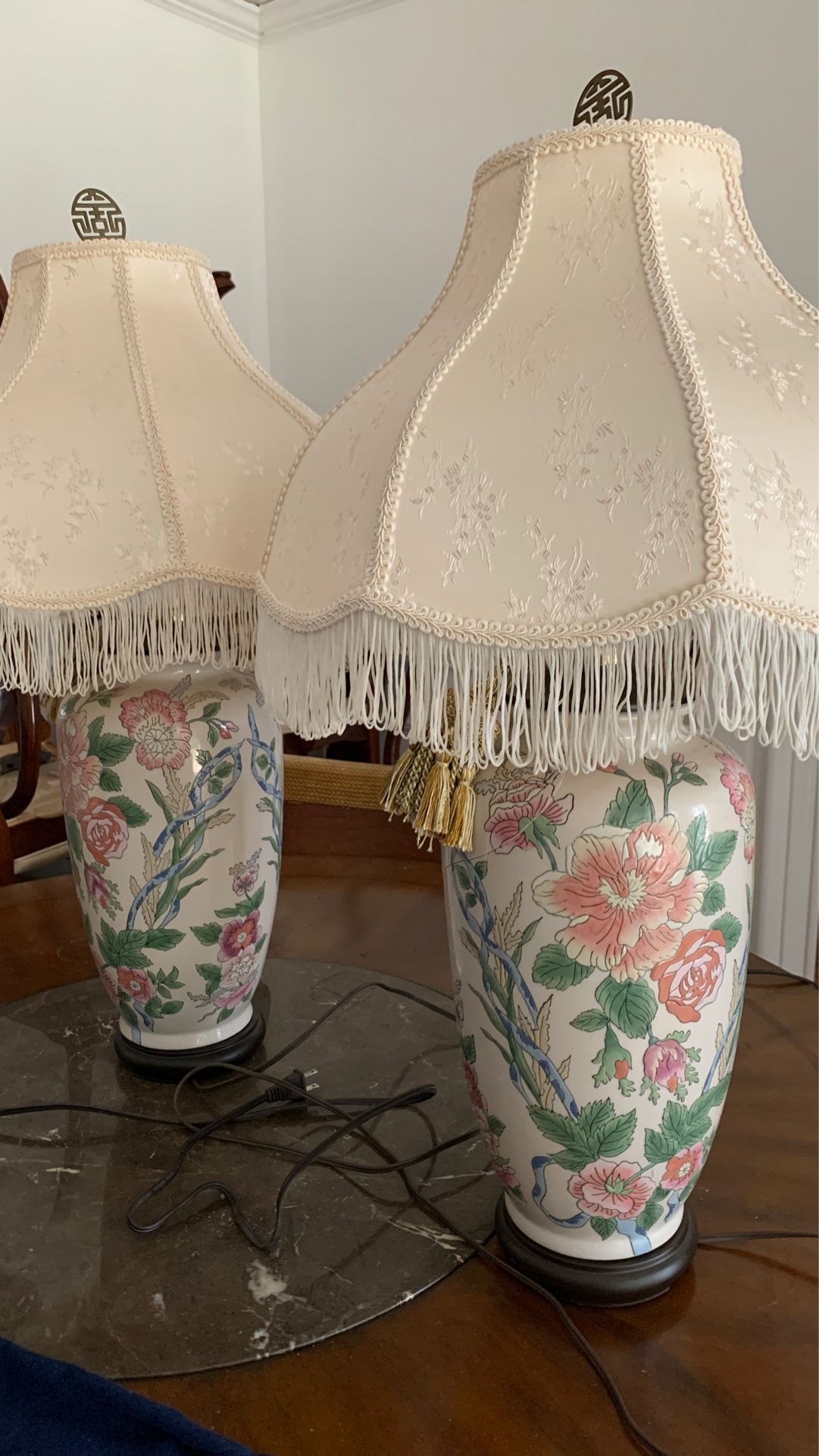 Beautiful porcelain lamps with beige shades