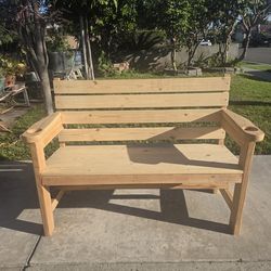 Handmade Pine Wood Garden Bench w/Armrests & Drink Holder