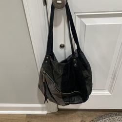 Innue shoulder purse black, gray, leather/suede zipper bag