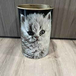 Vintage Tin Trash Can, Double Sided Cat Print