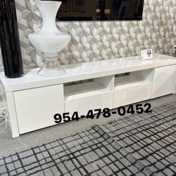 White Glossy Tv Stand 79”Lx16"x20"H Soft Closing Drawers Glossy White Formica TV Console TV Stand TV Table NEW