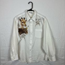 Vintage Safari Sparkle Button Down Shirt Sz L