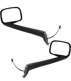 Pair Black Hood side back Mirrors Fit Freightliner Cascadia 2018-2024 Assembly w/ Heater Driver Passenger Side
