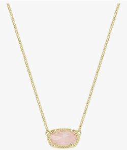 Fashion Jewelry Gold-Plated Necklace with Pink Rose Quartz Oval Pendant