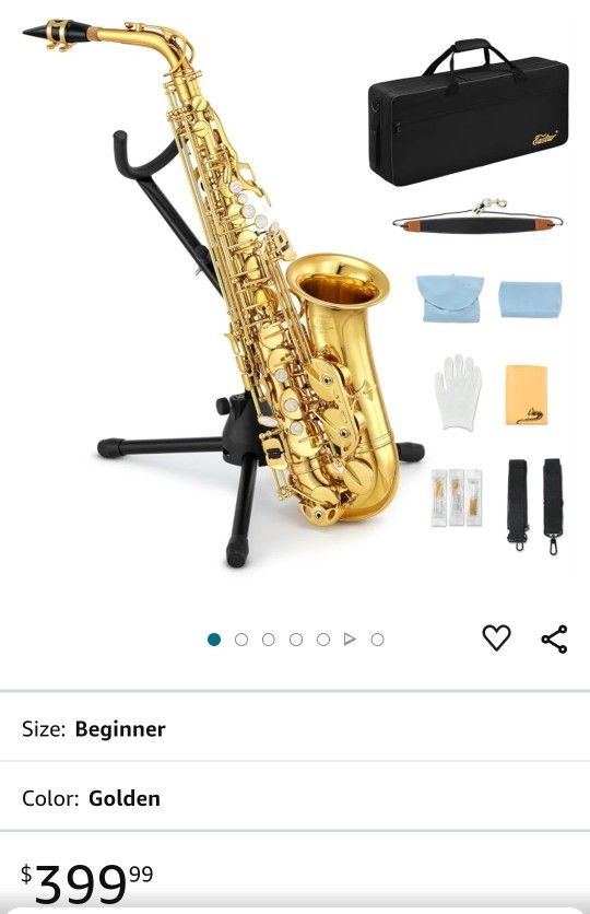 Eastar AS-Ⅱ Student Alto Saxophone E Flat Gold Lacquer Alto Beginner Sax Full Kit With Carrying Sax Case Mouthpiece Straps Reeds Stand