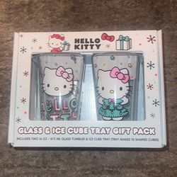 Hello Kitty Glass Cups And Ice Cube Tray 