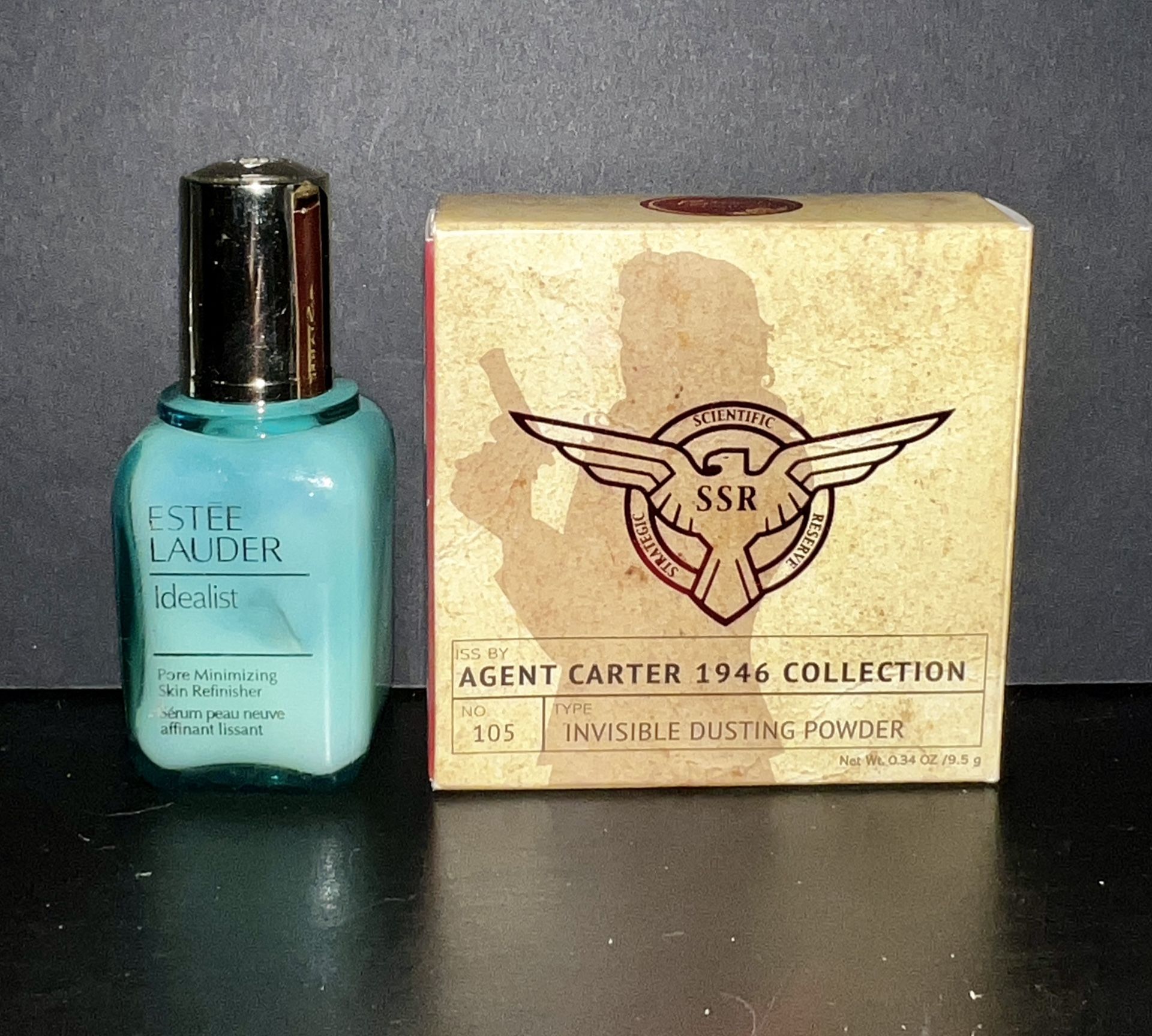 BESAME COSMETICS AGENT CARTER 1946 COLLECTION INVISIBLE DUSTING POWDER + ESTEE LAUDER idealist Pore Minimizing Skin Refinisher (makeup, Mac, Sephora)
