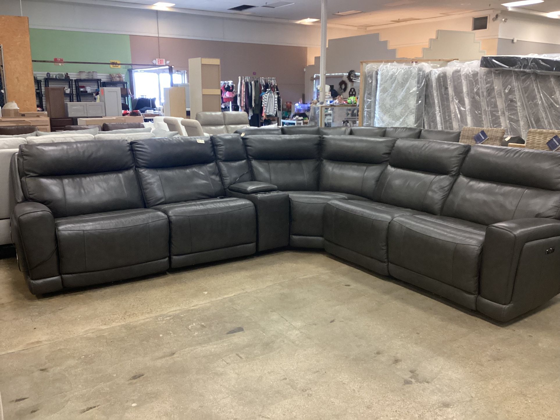 Sectional Leather Couch With Reclining Seats And USB Port