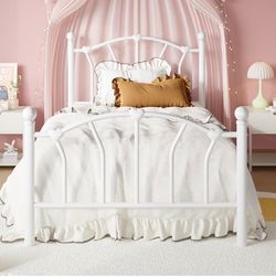 SHA CERLIN 14 Inch Twin Size Metal Platform Bed Frame with Heart Shaped Iron-Art Headboard/Footboard, Under Bed Storage, Noise Free Mattress Foundatio
