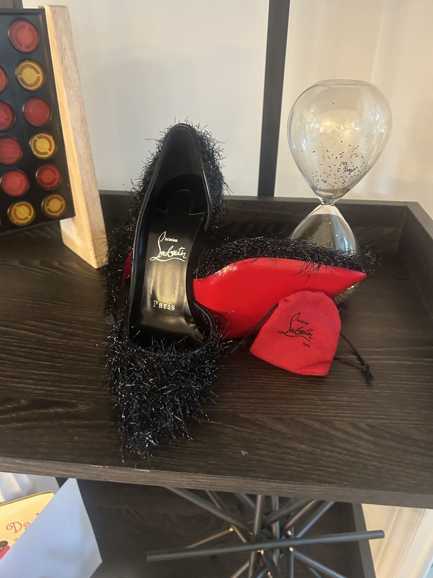 Christian Louboutin Iriza 100 Yeti Lurex Fluffy Heel Pump Sz 38