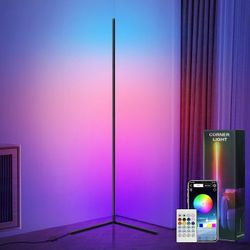 Corner LED Floor Lamp, Smart Ambient Light with APP & Remote Control, 20 Million Colors 800+ Dynamic Modes, Music Sync RGB Standing Lamp for Bedroom L