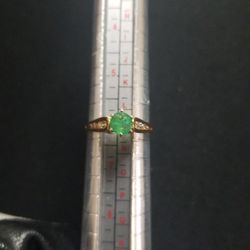 14k Yellow Gold Womens Diamond/ Emerald Ring