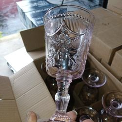** DEBUTANTE PINK GOBLET DRINKING GLASSES  ( SET OF 6 )