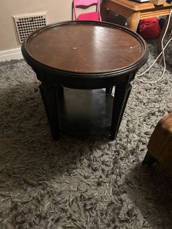 Round Dark Wood Side Table