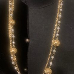 8 Vintage Collections Strand Polished Gold Faux Pearl Link Necklaces  23” 16 dollars each 