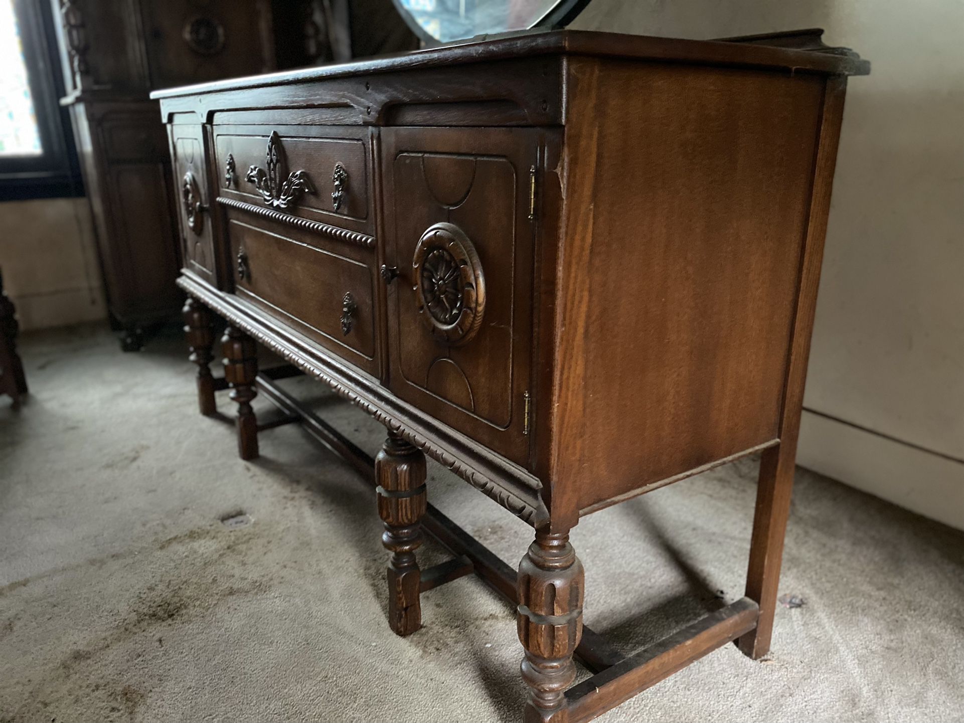 Antique Authentic Wooden Dresser + Mirror 