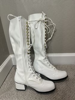 White Knee High Retro Boots 9